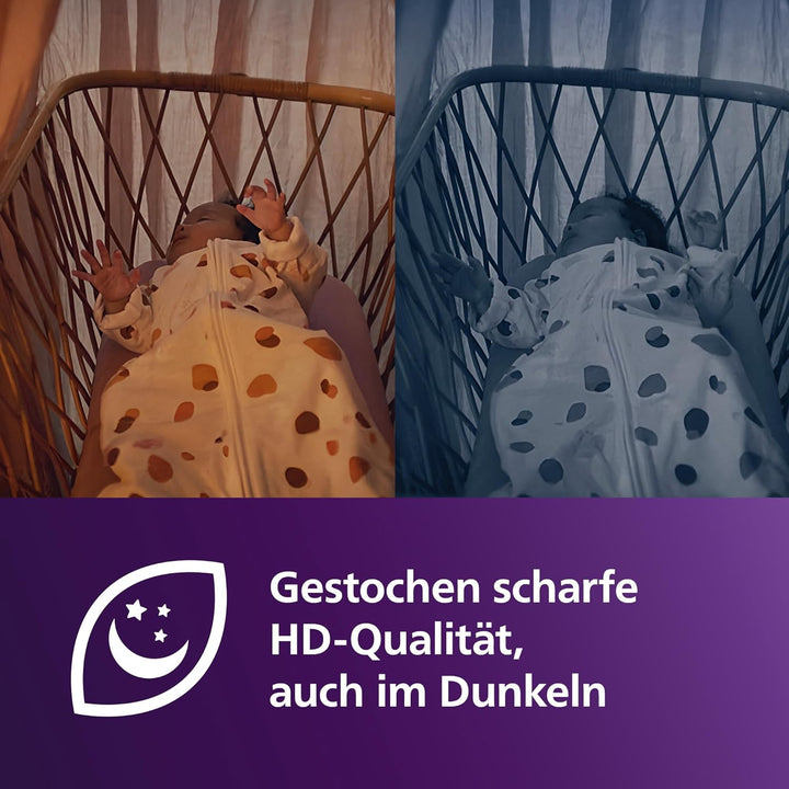 PHILIPS Avent Connected Videophone mit WLAN, hochwertiger HD-Kamera, Infrarot-Nachtsichtfunktion, Schrei-Erkennung, Gegensprechfunktion, 12 Stunden Bildschirmlaufzeit im Eco-Modus, Modell SCD951/26