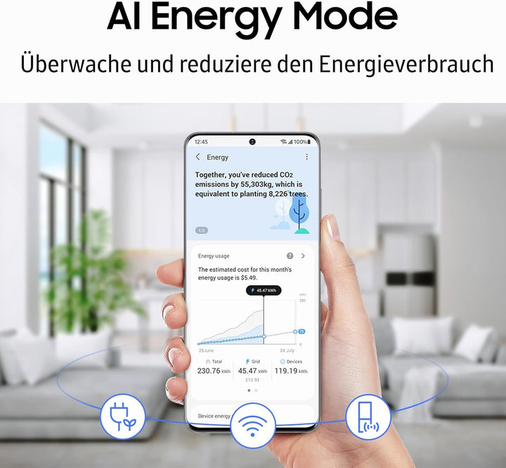 Samsung Kühl-Gefrier-Kombination, Kühlschrank mit Gefrierfach, 203 cm, 390 l Gesamtvolumen, 114 l Gefrierteil, AI Energy Mode, Edelstahl-Look, RL38C600CSA/EG