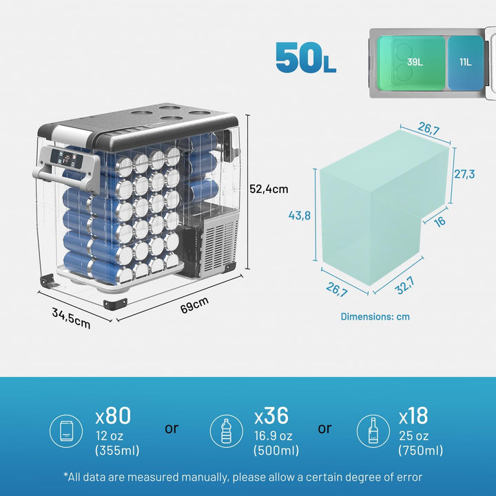 Alpicool CF55 55 Liter Kühlbox 12V tragbarer Mini-Kühlschrank elektrische Gefrierbox klein Gefrierschrank für Auto Camping, LKW, Boot und Steckdose mit USB-Anschluss, -20℃ bis 20℃