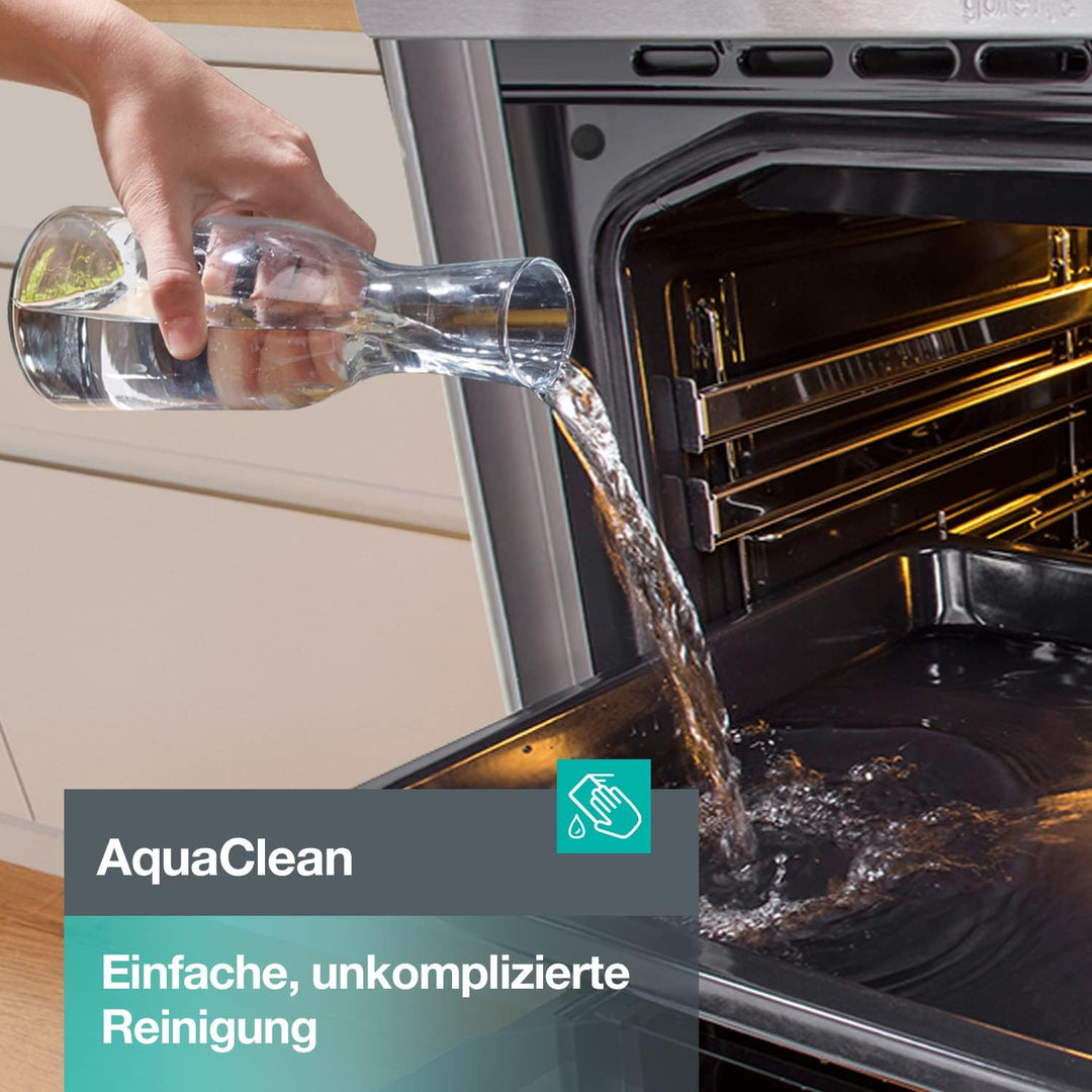 Gorenje GECS5C70XPA Elektro-Standherd mit Glaskeramik-Kochfeld / 50cm / 70 Liter/GentleClose/Schnellaufheizung/AirFry/ExtraSteam/Pizzamodus 300°C/Teleskopauszüge/AquaClean/BräterZone/schwarz