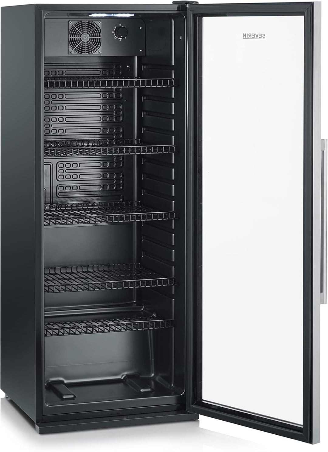 SEVERIN Flaschenkühlschrank, mit integriertem Schloss und integrierter LED-Beleuchtung, 118 L Nutzinhalt, schwarz/silber, FSK 8840