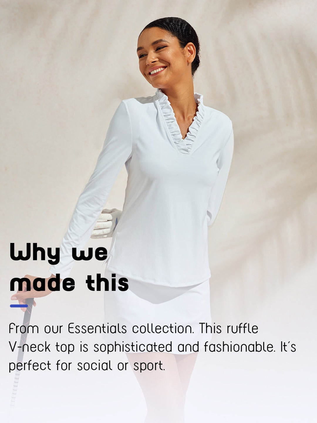 Golf-Poloshirt für Damen mit UV-Schutz UPF50+ und V-Ausschnitt | Langärmeliges Sportshirt mit Rüschendetail