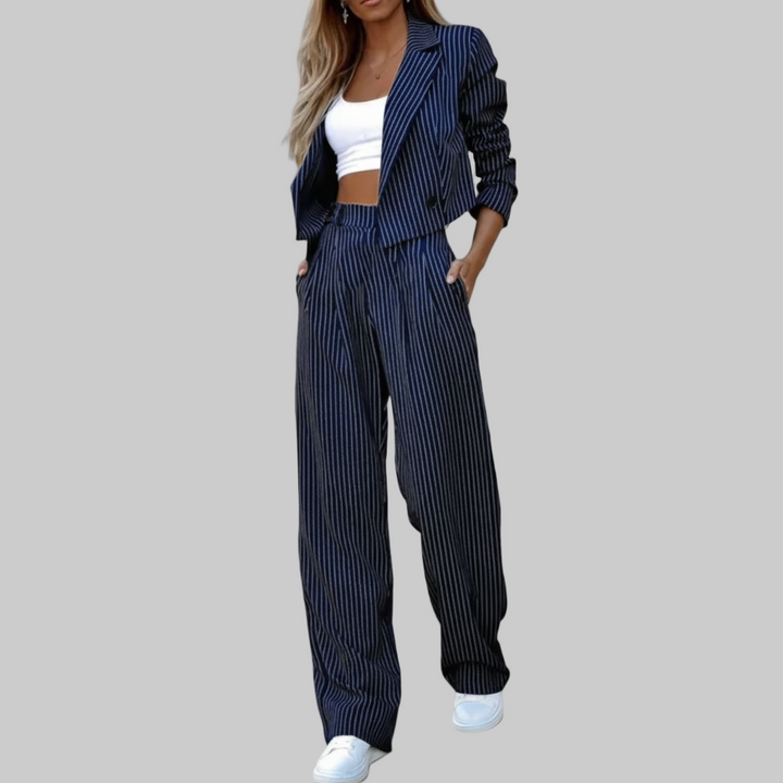 Marvea Damen Set | Set aus Cropped Blazer und gestreifter Hose