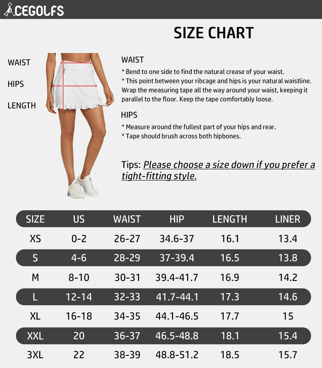 Golf-Rockhose für Damen mit UV-Schutz UPF50+, Sportlicher Skort mit hohem Bund, Volants und 17 Zoll Länge