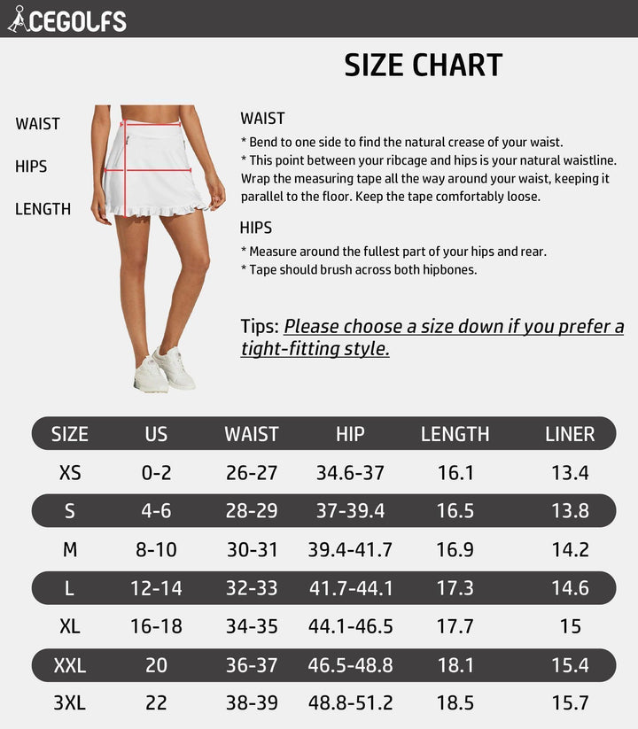 Golf-Rockhose für Damen mit UV-Schutz UPF50+, Sportlicher Skort mit hohem Bund, Volants und 17 Zoll Länge