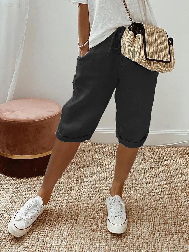 Pantalones Cortos de Algodón 100% para Mujer con Cintura Elástica y Bolsillos | Bermudas de Verano con Ajuste Relajado