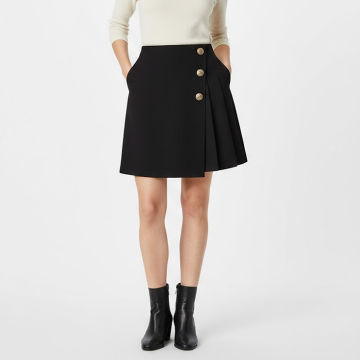 Minifalda Asimétrica de Cintura Alta para Mujer con Cremallera y Botones