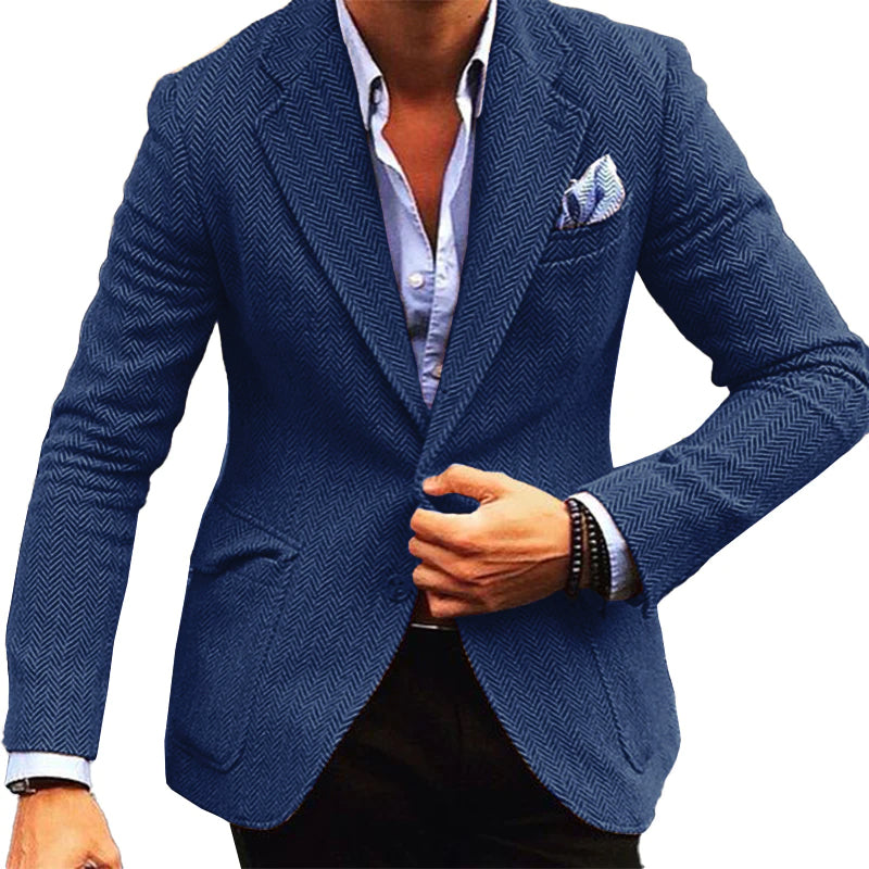 Blazer en laine vintage avec motif chevrons et col pour homme