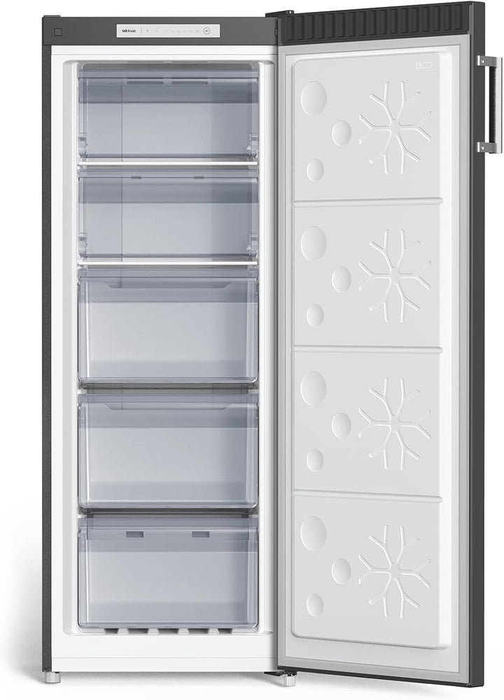CHiQ FSD166NE4E Gefrierschrank 166 L, No Frost Technologie, Wechselbarer Türanschlag, Schwarzer Edelstahl, 144cm Höhe