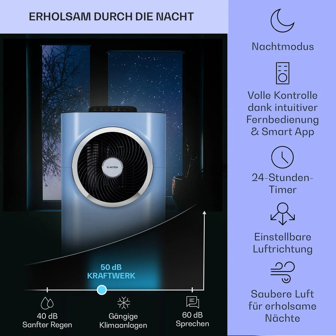 Klarstein Mobile Klimaanlage mit Abluftschlauch, 5-in-1 Klimagerät, Ventilator, Luftentfeuchter, Luftreiniger & Nachtmodus, App-Steuerung, Kleine & Portable, für Wohnung & Büro, 12000 BTU