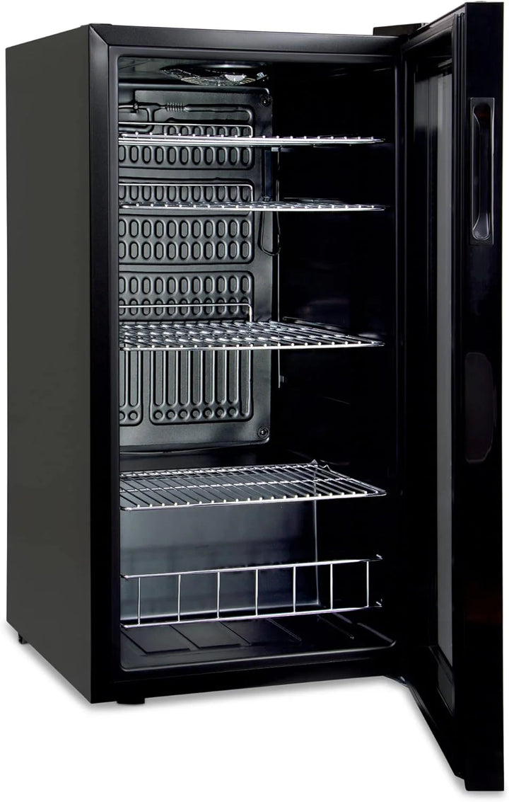 °CUBES Getränkekühlschrank 90L mit Glastür & 4 variablen Ablagen | Kompakter Flaschenkühlschrank, perfekt für zu Hause, Büro, Partys & Gastro | Stilvoller Kühlschrank mit Glastür, schwarz