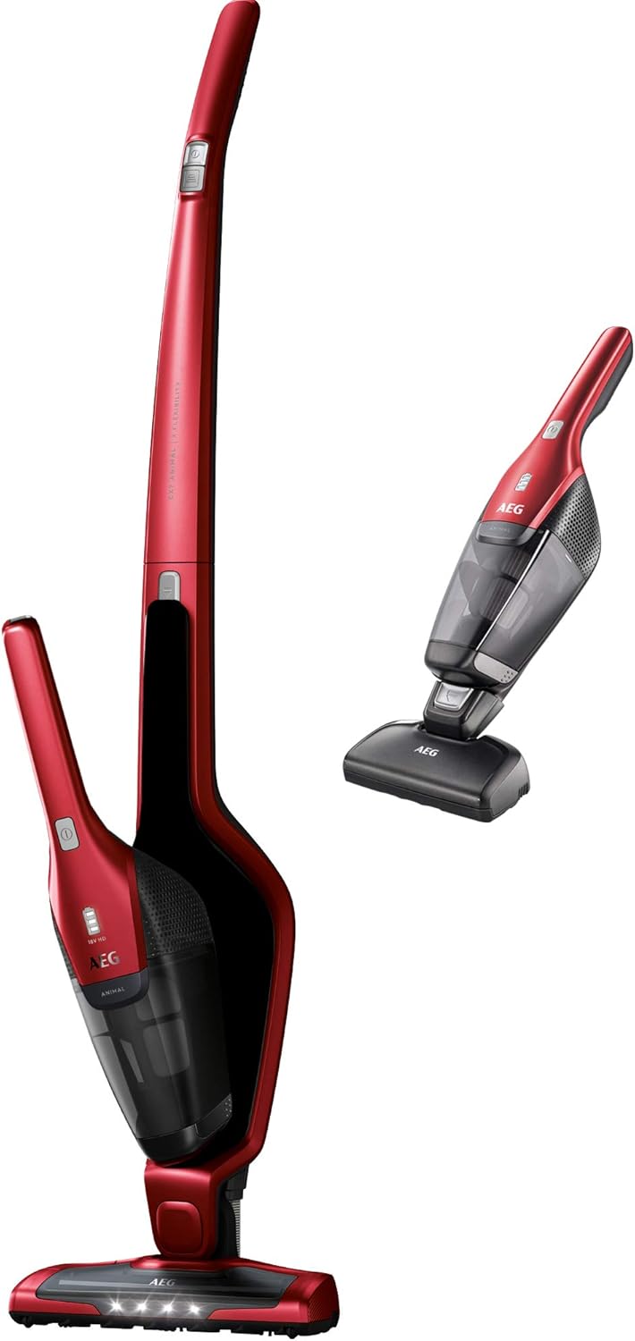 AEG Ergorapido CX7-2-45AN 2in1 Akku-Staubsauger / beutellos / Tierhaardüse / bis zu 45 Min. Laufzeit / freistehend / 180° Drehgelenk / Bürstenreinigungsfunktion / LED-Licht / rot / Exklusiv bei Amazon