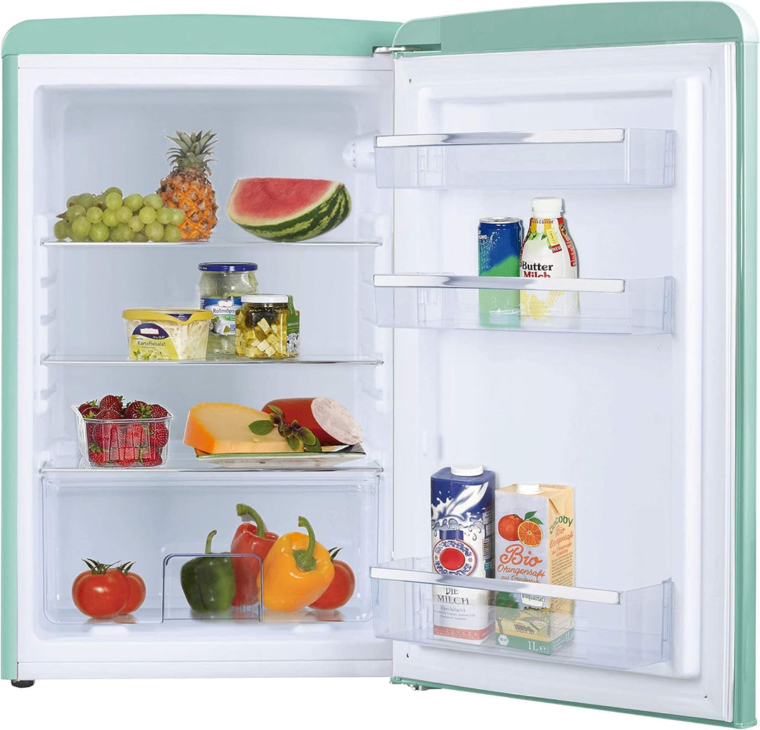 Amica KGC 15632 T Retro Kühl-/Gefrierkombination / Ice Blue (Türkis) / 144cm (H) x 55cm (B) x 62cm (T) / Retro-Design / Kühlschrank mit Gefrierfach