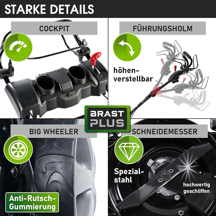 BRAST® Benzin Rasenmäher mit Antrieb | 5,2kW (7PS) | 55cm Schnittbreite | viele Modelle | TÜV | 30-80mm Schnitthöhe | 60L Fangkorb | 4 Takt OHV Motor | Stahlgehäuse | Power