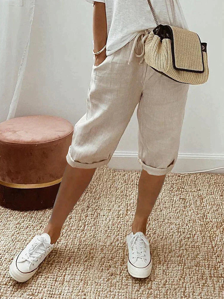 Pantalones Cortos de Algodón 100% para Mujer con Cintura Elástica y Bolsillos | Bermudas de Verano con Ajuste Relajado
