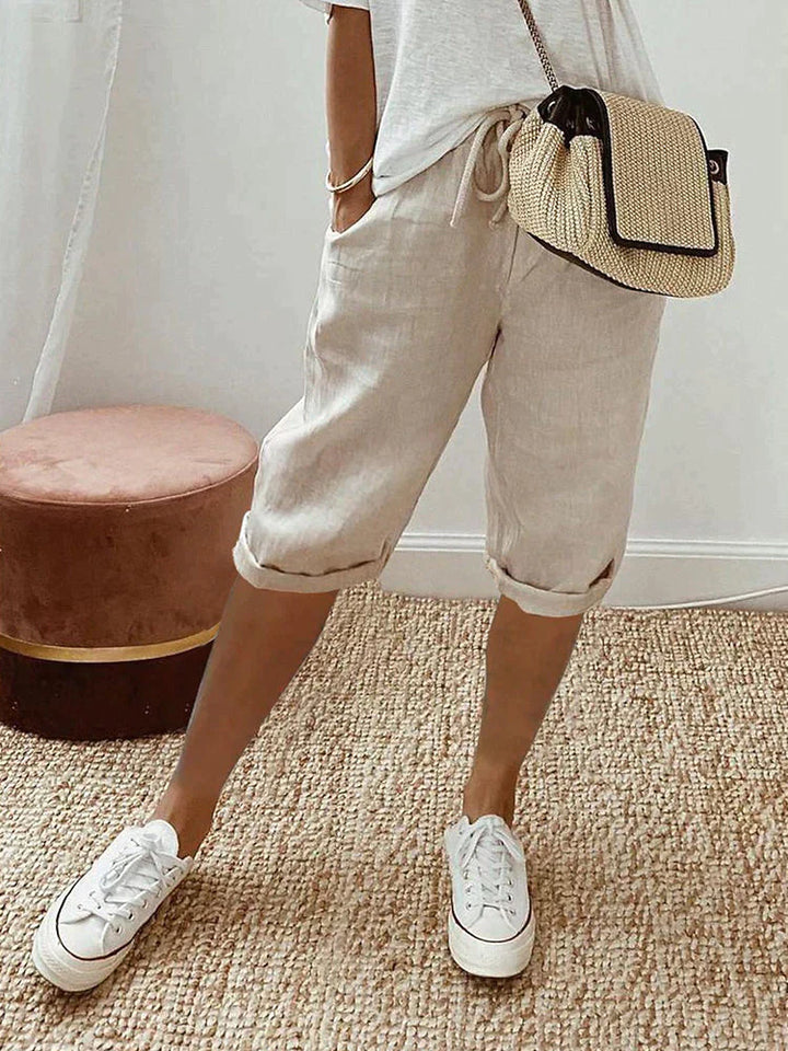 Pantalones Cortos de Algodón 100% para Mujer con Cintura Elástica y Bolsillos | Bermudas de Verano con Ajuste Relajado