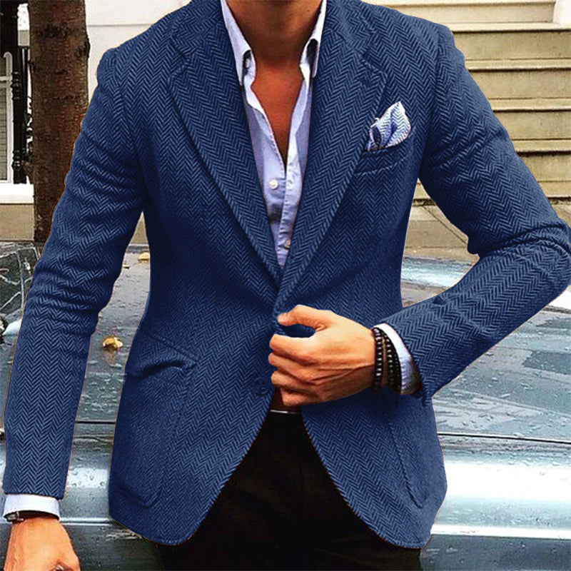 Blazer en laine vintage avec motif chevrons et col pour homme