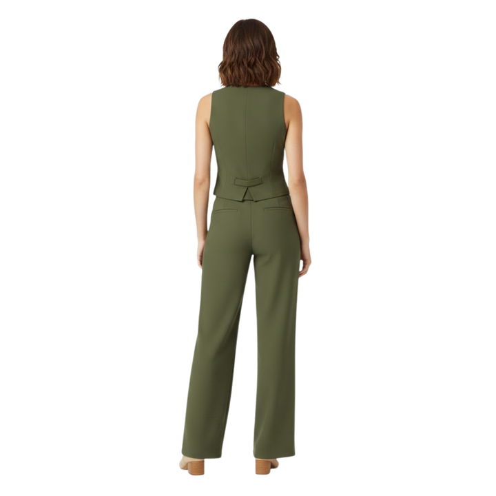 Conjunto de Dos Piezas: Chaleco sin Mangas con Escote en V y Pantalón de Pierna Ancha de Cintura Alta