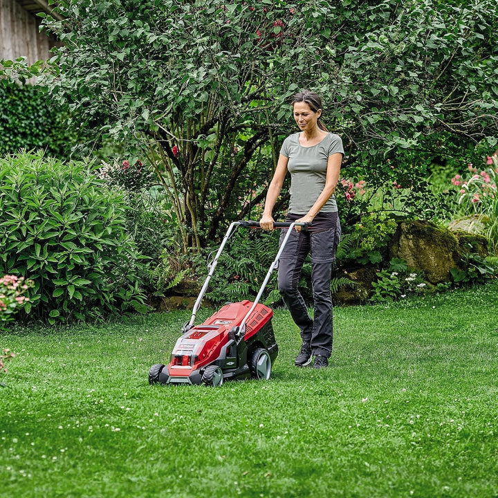 Einhell Akku-Rasenmäher GE-CM 36/36 Li Kit Power X-Change (36 V, 36 cm Schnittbreite, bis 400 m², Brushless, 40L Fangkorb, 25-75 mm Schnitthöhe, inkl. 2x 4,0 Ah Akku + 2x Ladegerät)