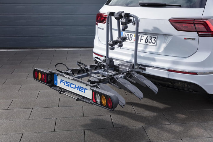 Fischer Kupplungs-Fahrradträger ProlineEvo 2, für 2 Fahrräder bis 60kg Nutzlast, E-Bike geeignet, vormontiert, abschließbar, faltbar
