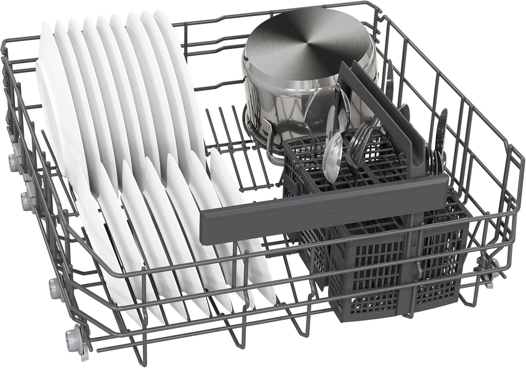 Siemens SN43ES14VE, iQ300 Smarter Geschirrspüler, Unterbau-Spülmaschine mit Besteckschublade, 60 cm, automatische Türöffnung dank autoOpen dry, besonders leise mit iQdrive-Motor, aquaStop, Edelstahl