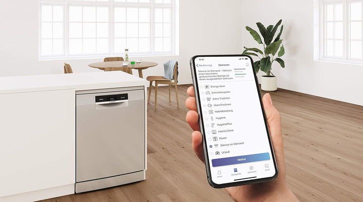 Bosch SPS4HMI61E Serie 4 Freistehender Geschirrspüler / E / 45 cm / Edelstahl / 76 kWh/100 Zyklen / 10 MGD / SuperSilence / Extra Trocknen / VarioSchublade / Home Connect
