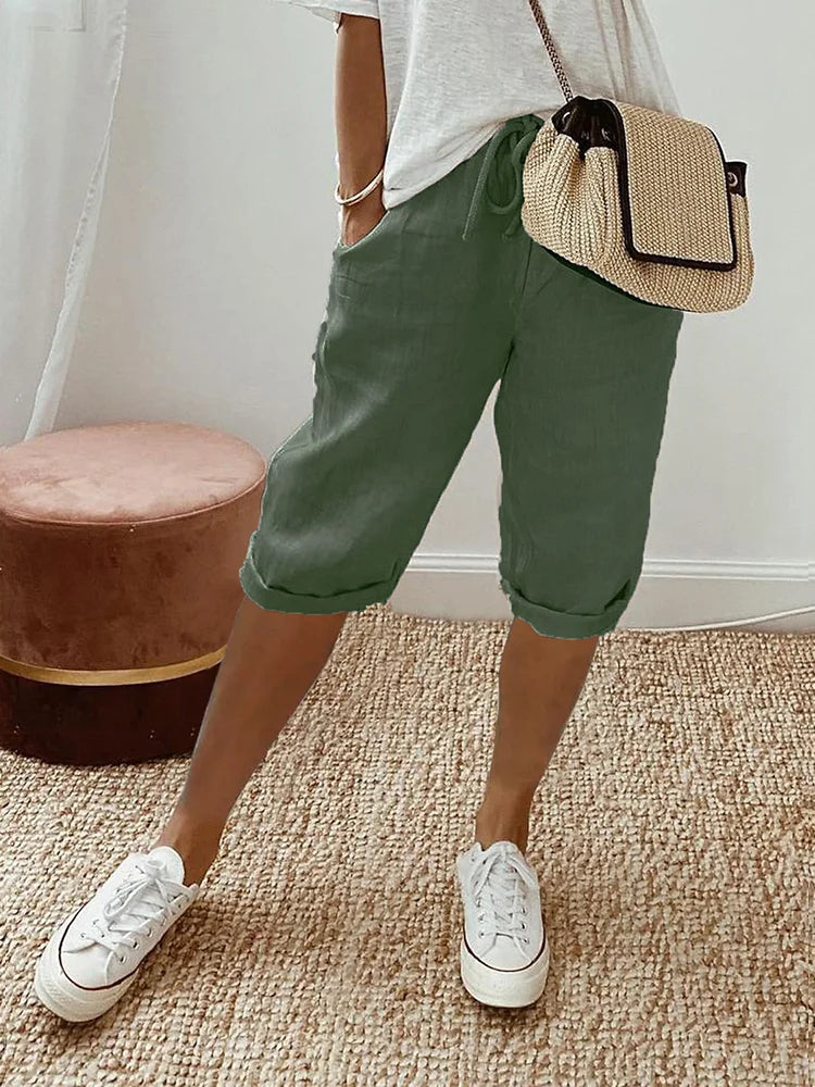 Pantalones Cortos de Algodón 100% para Mujer con Cintura Elástica y Bolsillos | Bermudas de Verano con Ajuste Relajado