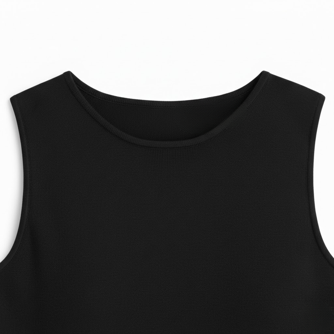 Robe maxi sans manches ajustée et évasée pour femme avec col rond et silhouette jusqu'à la cheville