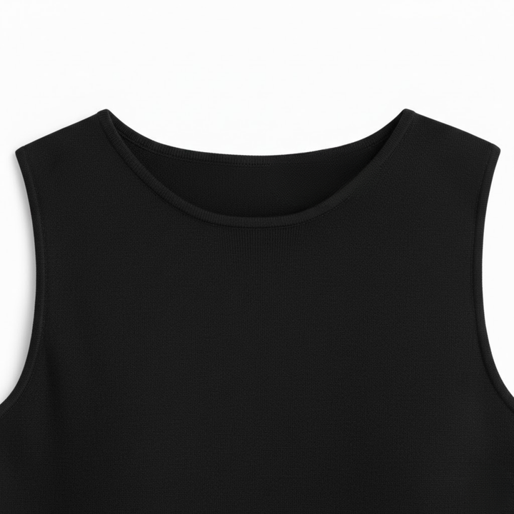 Robe maxi sans manches ajustée et évasée pour femme avec col rond et silhouette jusqu'à la cheville