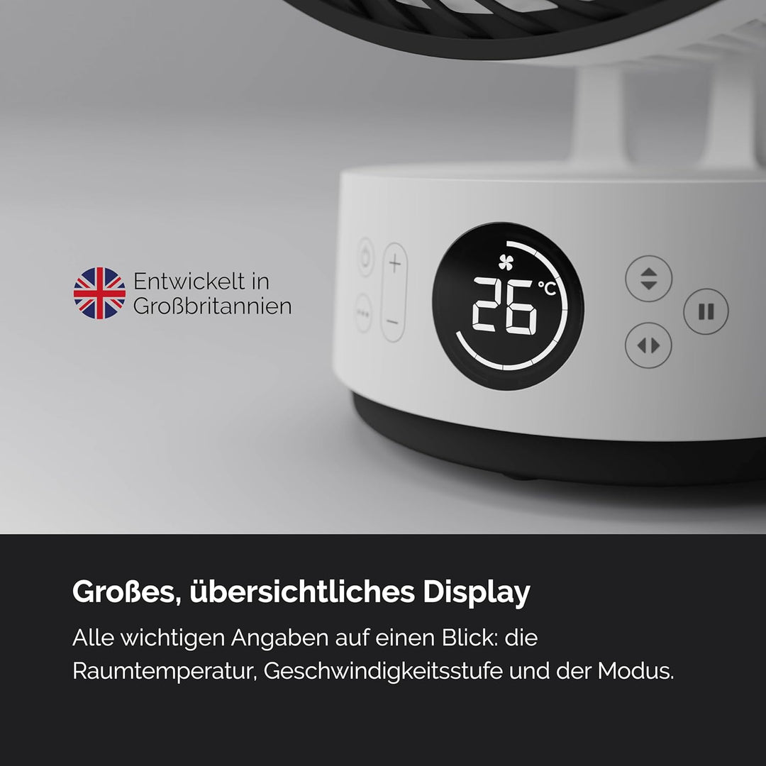 MEACO MeacoFan Sefte Tischventilator - 10 Luftumwälzer mit 12 Geschwindigkeiten - Horizontale und vertikale Oszillation - 3 Oszillationsbereiche - Ultraleise, ferngesteuerte Kühlung, Schwarz