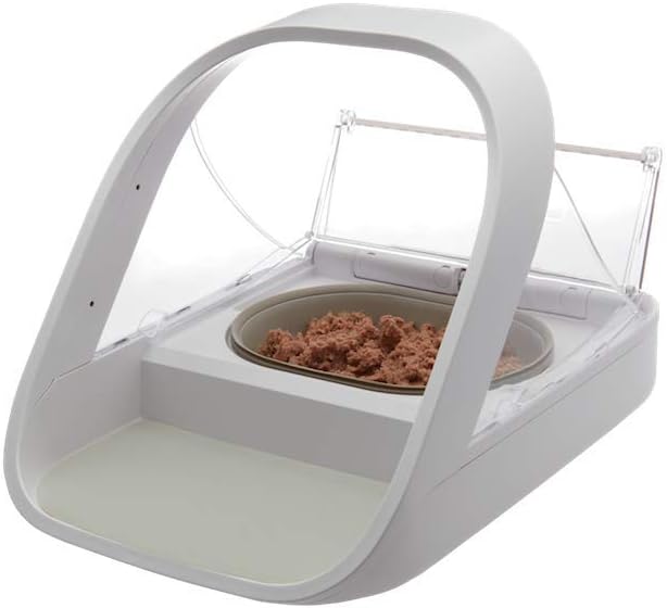 Sure Petcare SureFeed Mikrochip-Futterautomat für Haustiere, mit dichtem Deckelverschluss, kompatibel mit RFID-Halsbandanhänger, geeignet für Nass- und Trockenfutter, batteriebetrieben, weiß