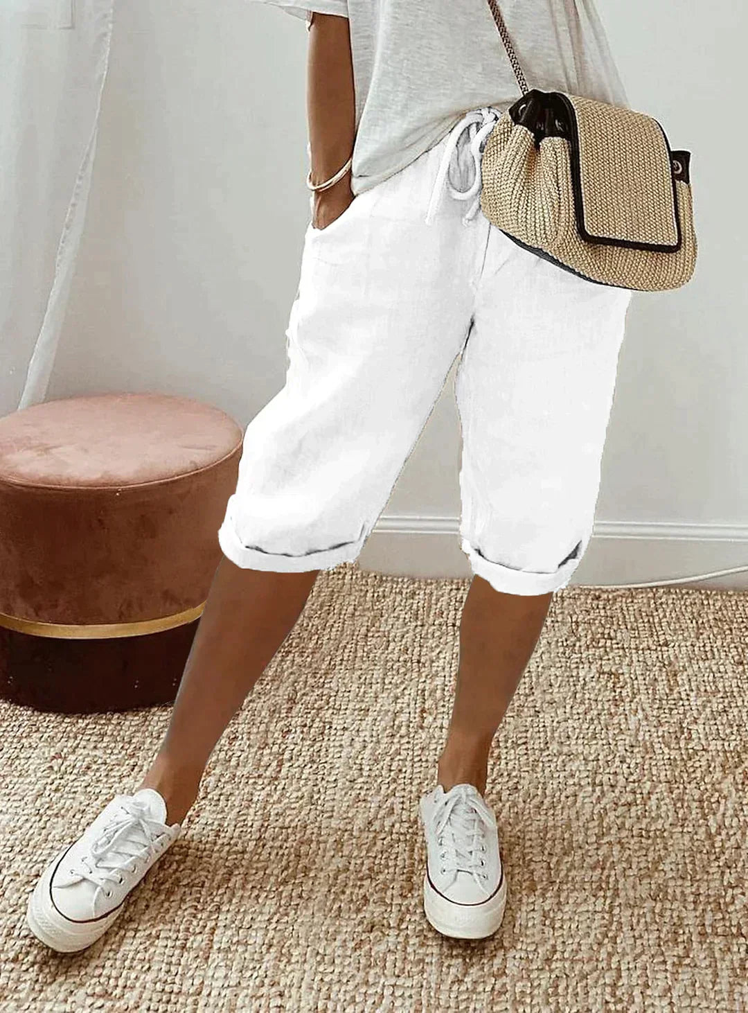 Pantalón de Lino con Bolsillos para Mujer