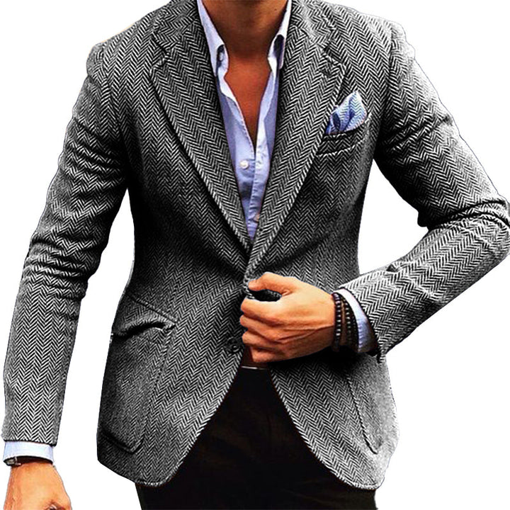 Blazer en laine vintage avec motif chevrons et col pour homme