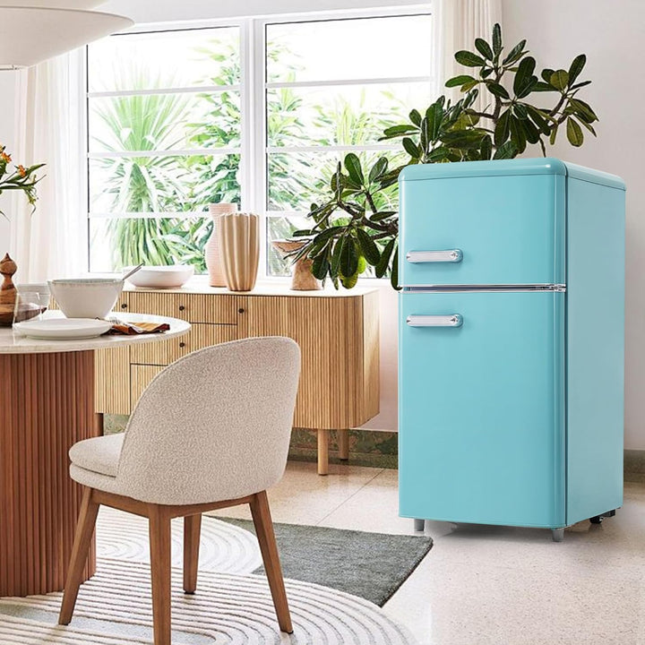 Merax Kühlschrank mit Gefrierfach, Kühl-Gefrierkombination, klein Kühlschrank mit 51L und Gefrierschrank 21L, Leise, LED, Glasablagen, Gemüsefach, Türablagen, für Küche, Wohnzimmer, Büro, Schwarz