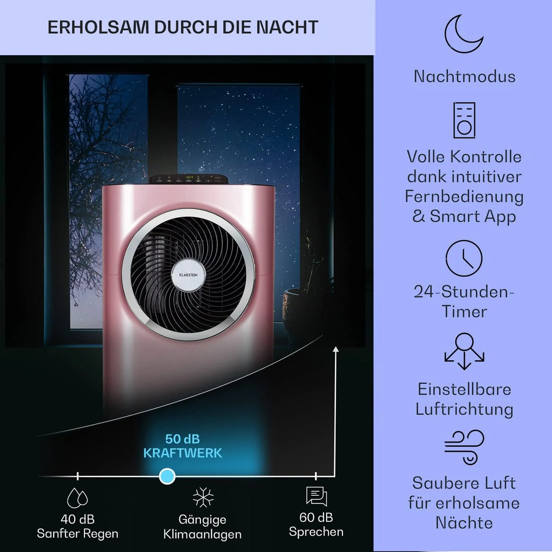 Klarstein Mobile Klimaanlage mit Abluftschlauch, 5-in-1 Klimagerät, Ventilator, Luftentfeuchter, Luftreiniger & Nachtmodus, App-Steuerung, Kleine & Portable, für Wohnung & Büro, 12000 BTU