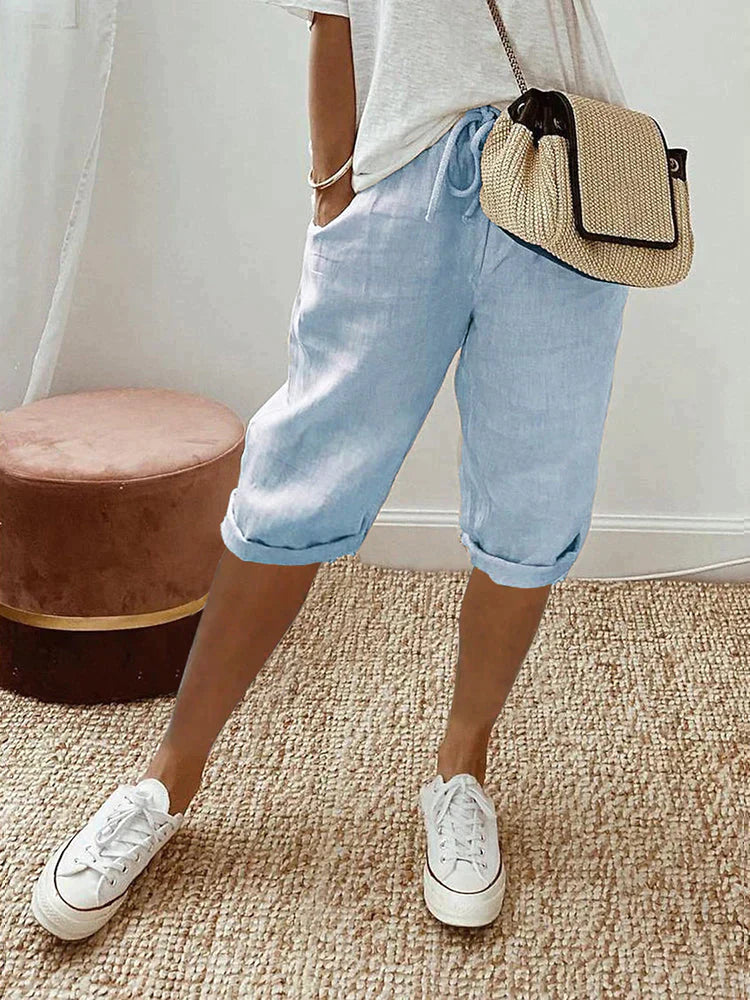 Pantalones Cortos de Algodón 100% para Mujer con Cintura Elástica y Bolsillos | Bermudas de Verano con Ajuste Relajado