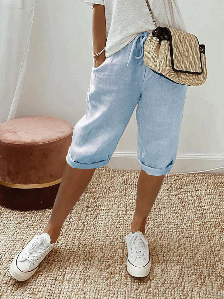 Pantalones Cortos de Algodón 100% para Mujer con Cintura Elástica y Bolsillos | Bermudas de Verano con Ajuste Relajado