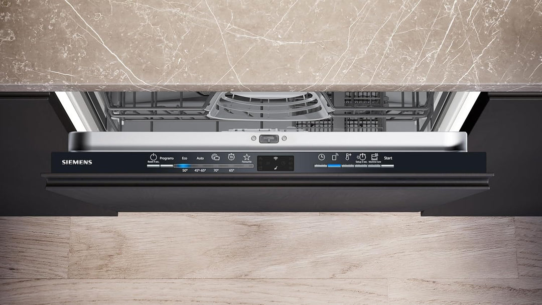 Siemens SN43ES14VE, iQ300 Smarter Geschirrspüler, Unterbau-Spülmaschine mit Besteckschublade, 60 cm, automatische Türöffnung dank autoOpen dry, besonders leise mit iQdrive-Motor, aquaStop, Edelstahl