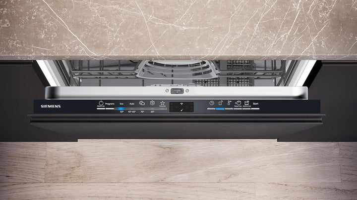 Siemens SN43ES14VE, iQ300 Smarter Geschirrspüler, Unterbau-Spülmaschine mit Besteckschublade, 60 cm, automatische Türöffnung dank autoOpen dry, besonders leise mit iQdrive-Motor, aquaStop, Edelstahl