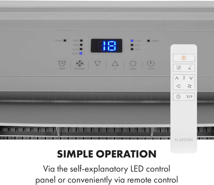 Klarstein Mobile Klimaanlage mit Abluftschlauch, 4-in-1 Klimagerät, Ventilator, Luftentfeuchter & Nachtmodus, Kleine & Portable Klimaanlage für Wohnung & Büro, Niedriger Verbrauch, 14000BTU