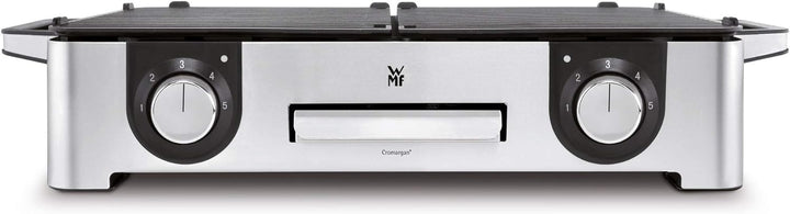 WMF Lono Master-Grill, Elektrogrill, 50x28 cm, Elektrogrill Tischgrill mit Windschutz und Auffangschale, Outdoorzertifiziert für Barbecue, 2 getrennt regulierbare Grillflächen, 2400 W, edelstahl matt