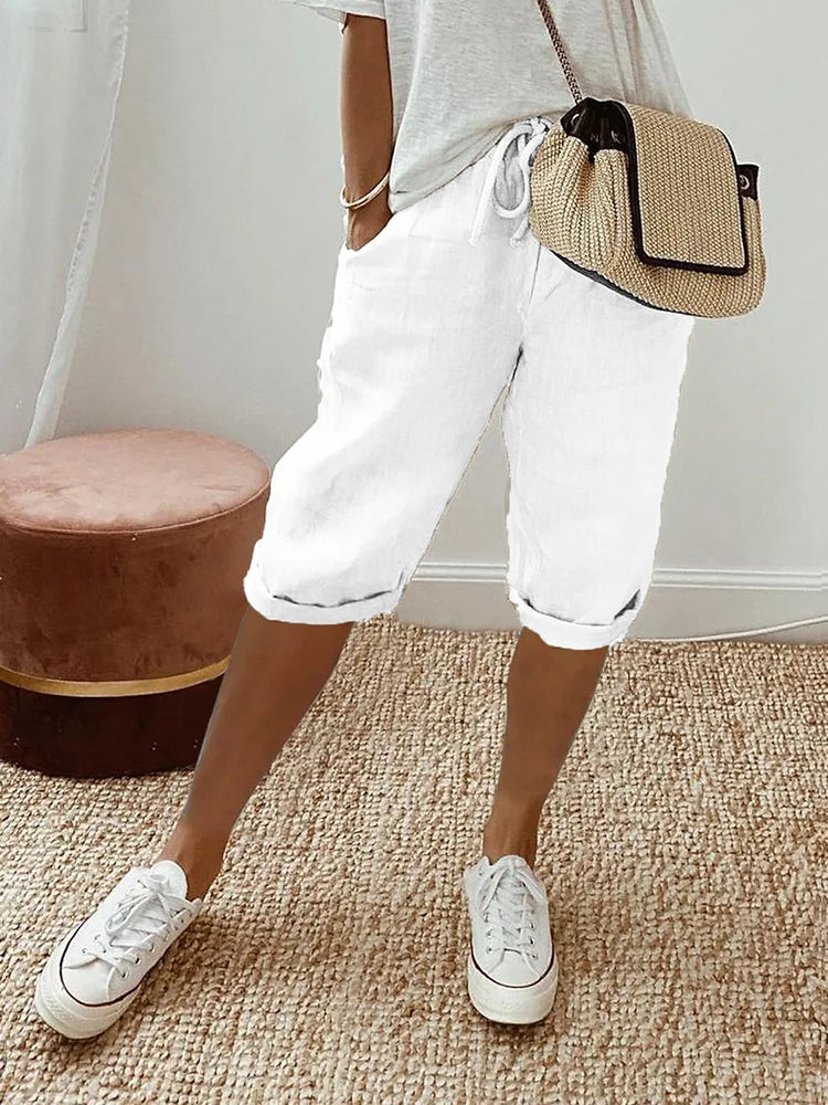 Pantalones Cortos de Algodón 100% para Mujer con Cintura Elástica y Bolsillos | Bermudas de Verano con Ajuste Relajado