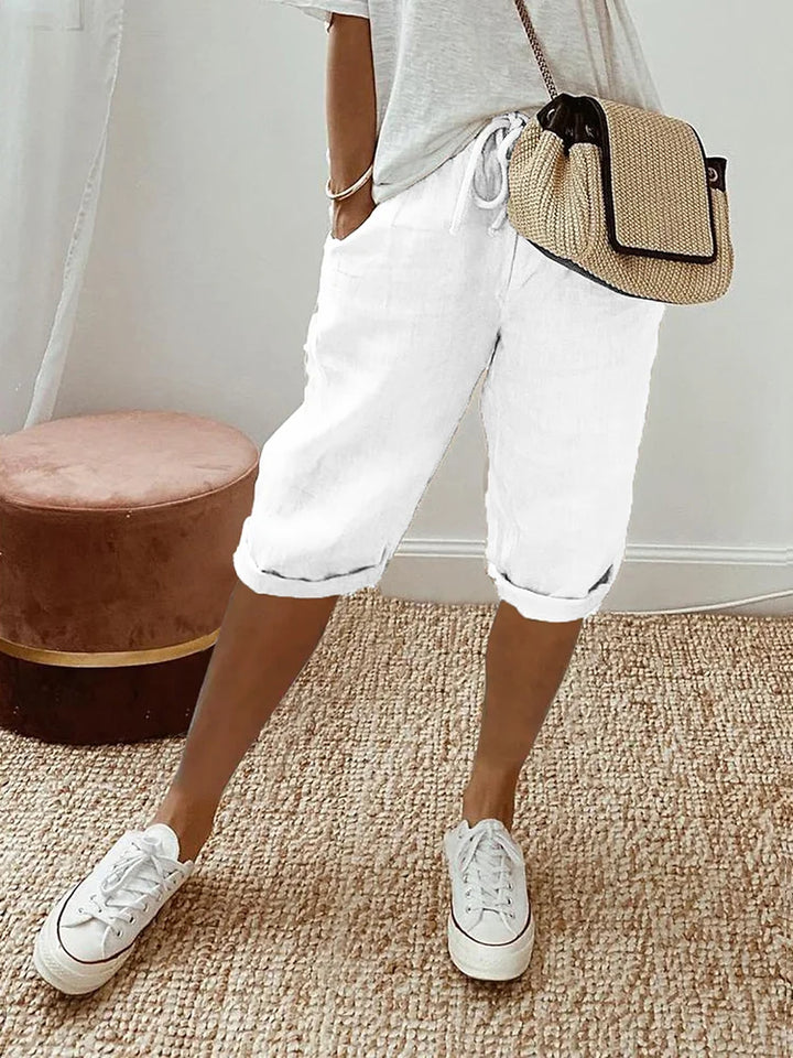 Pantalones Cortos de Algodón 100% para Mujer con Cintura Elástica y Bolsillos | Bermudas de Verano con Ajuste Relajado
