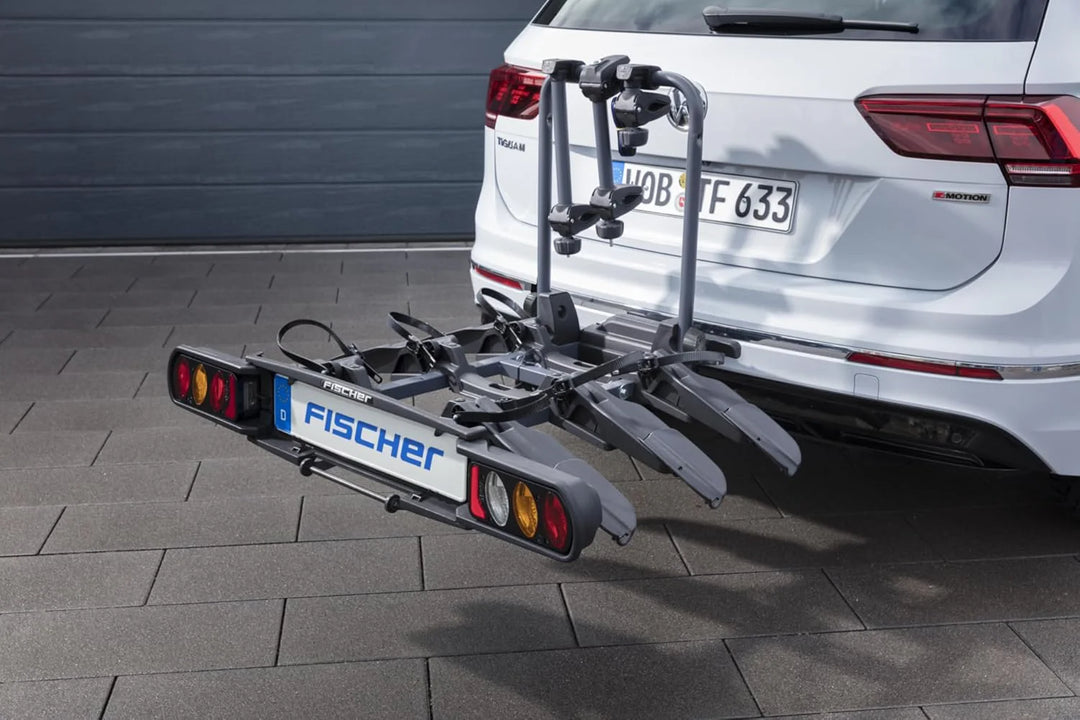 Fischer Kupplungs-Fahrradträger ProlineEvo 2, für 2 Fahrräder bis 60kg Nutzlast, E-Bike geeignet, vormontiert, abschließbar, faltbar