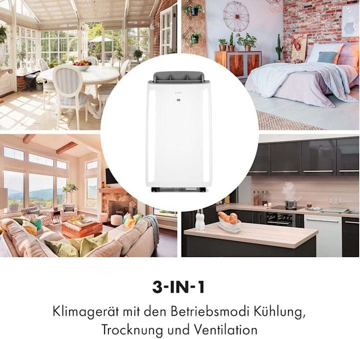 Klarstein Mobile Klimaanlage mit Abluftschlauch, 4-in-1 Klimagerät, Ventilator, Luftentfeuchter & Nachtmodus, Kleine & Portable Klimaanlage für Wohnung & Büro, Niedriger Verbrauch, 14000BTU