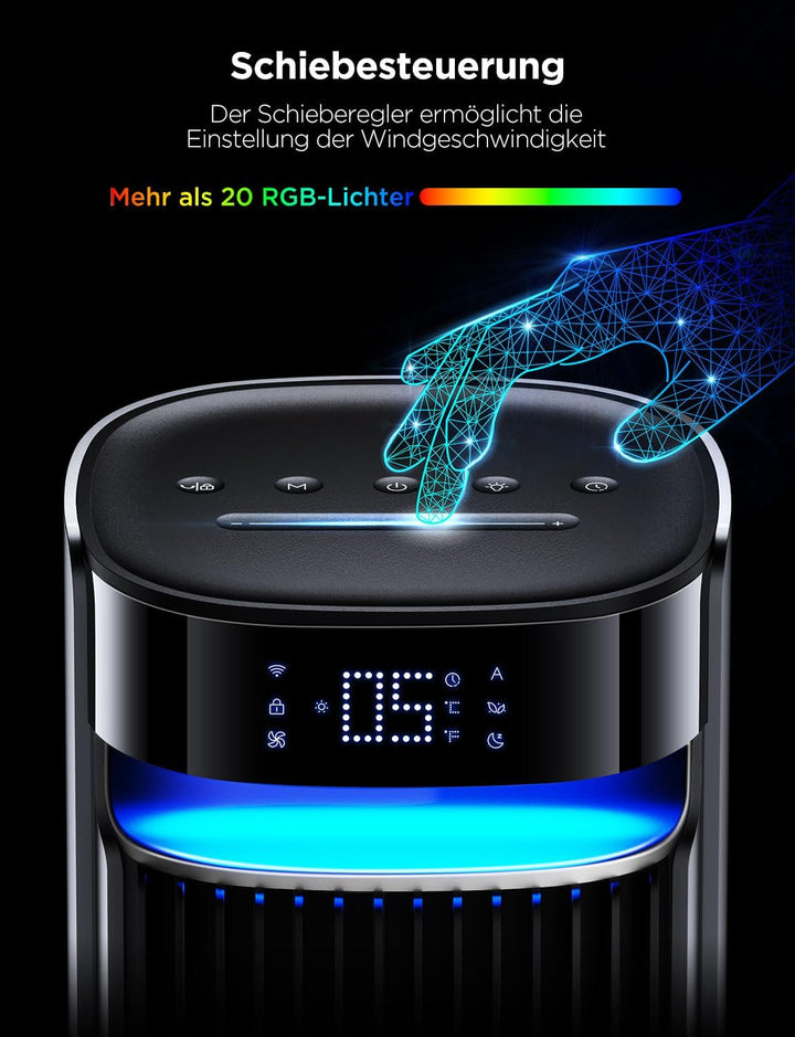 GoveeLife 27 dB leiser Ventilator, 12 Geschwindigkeiten bis zu 8 m/s, 5 Modi, 24-Stunden-Timer, intelligenter Turmventilator mit 150°-Oszillation, APP- und Sprachsteuerung für Zuhause, schwarz