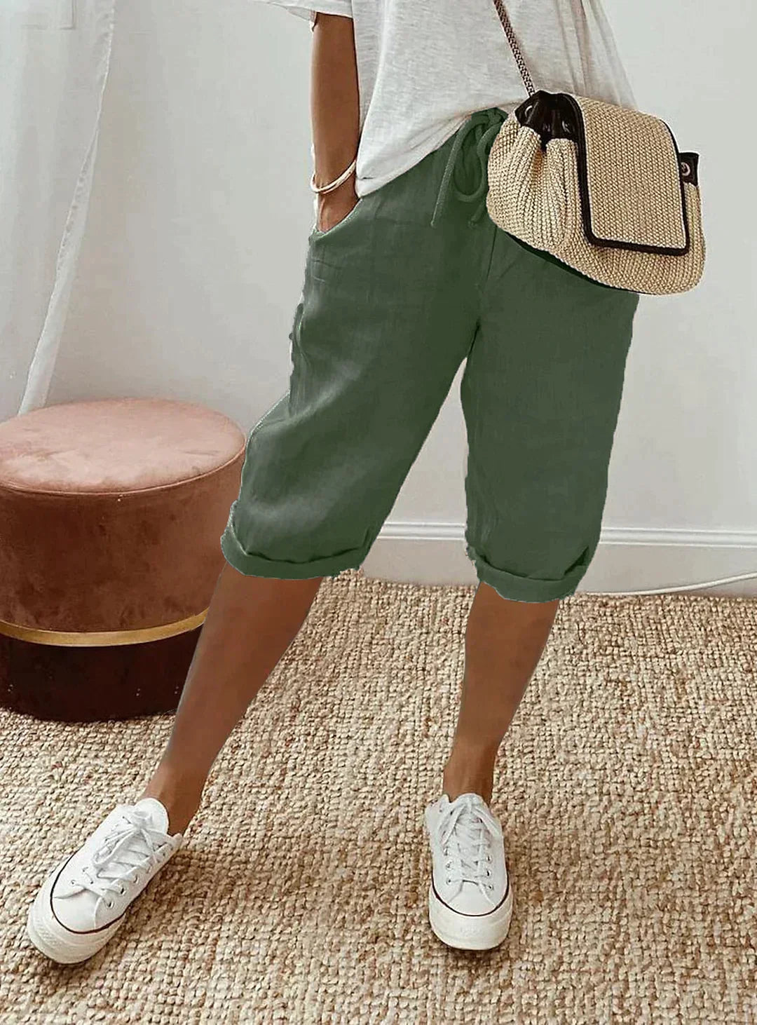 Pantalón de Lino con Bolsillos para Mujer