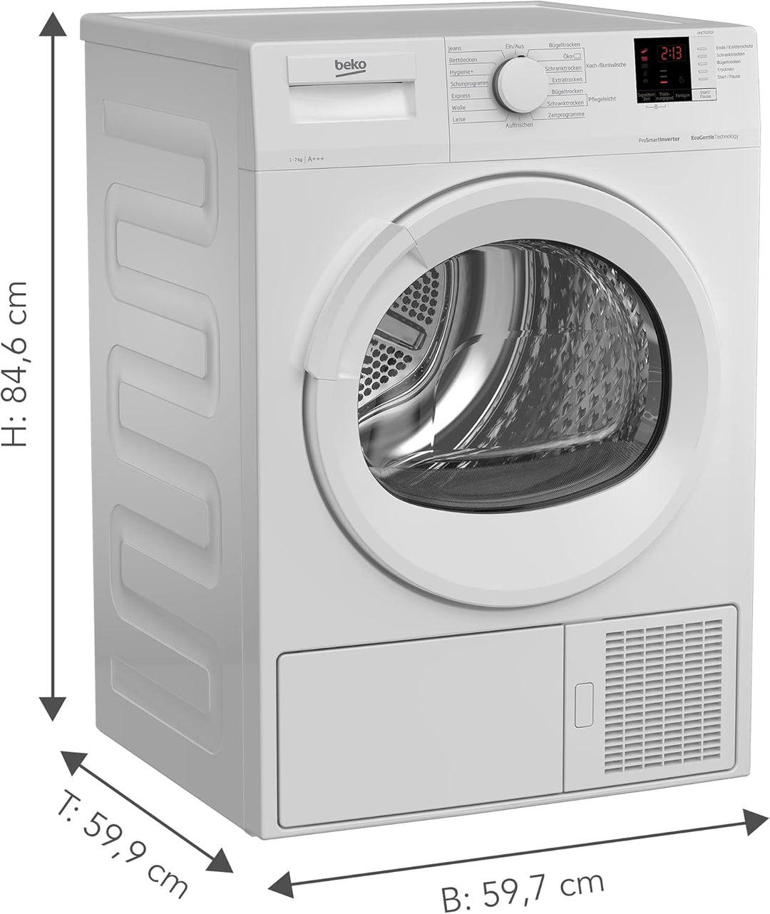 Beko DHC742GXS b300 Wrmepumpentrockner, Frontlader, 7 kg Beladungskapazitt, nur 50,8 cm tief, 15 Programme, Sonsortrocknung, Knitterschutz, Allergikergeeignet, Sulenfhig, Schontrommel, Wei