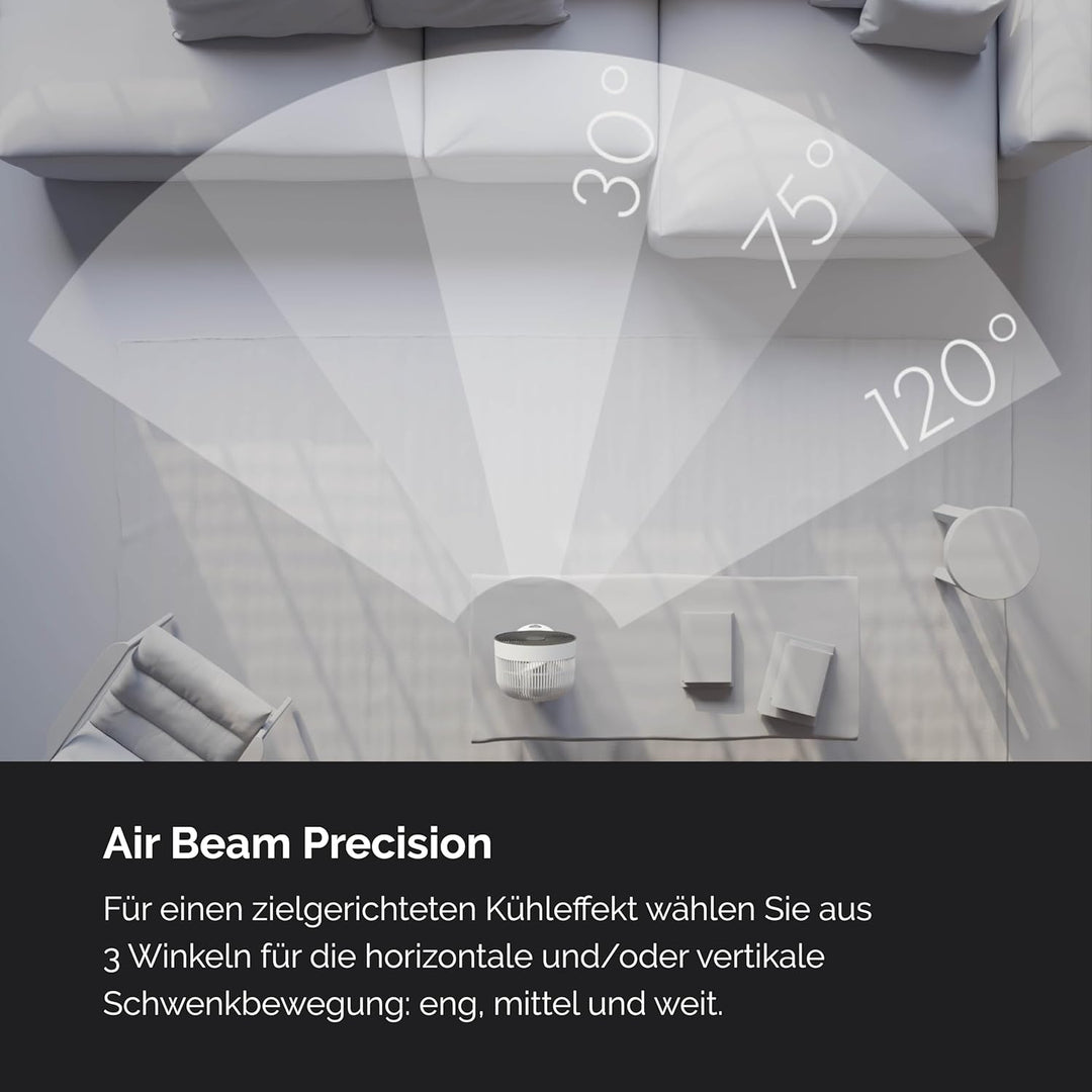 MEACO MeacoFan Sefte Tischventilator - 10 Luftumwälzer mit 12 Geschwindigkeiten - Horizontale und vertikale Oszillation - 3 Oszillationsbereiche - Ultraleise, ferngesteuerte Kühlung, Schwarz