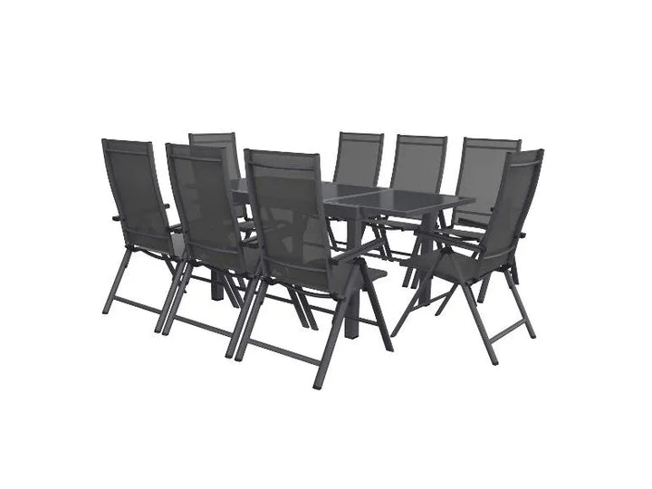 Alu-Set »Houston«, 9-teilig - Ausziehtisch & 8 Hochlehner, grau